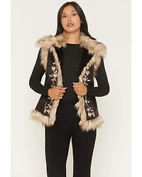 Tasha Polizzi Women's Chateau Faux Fur Trim Floral Embroidered Vest