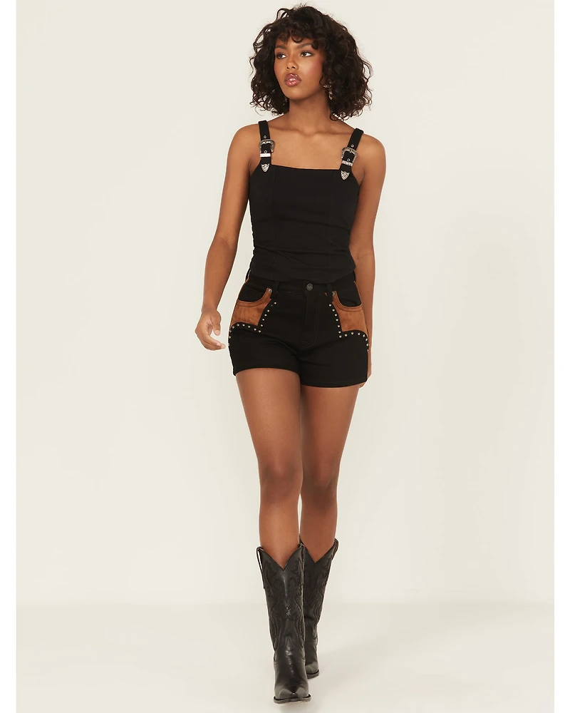 Rock & Roll Denim Women's Faux Suede High Rise Studded Shorts