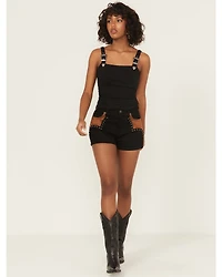Rock & Roll Denim Women's Faux Suede High Rise Studded Shorts