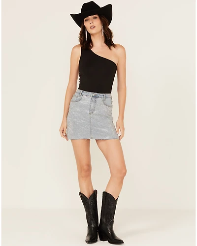 Blue B Women's Light Wash Embellished Mini Denim Skirt