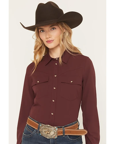 Shyann Women's Solid Long Sleeve Button-Down Stretch Performance Shirt
