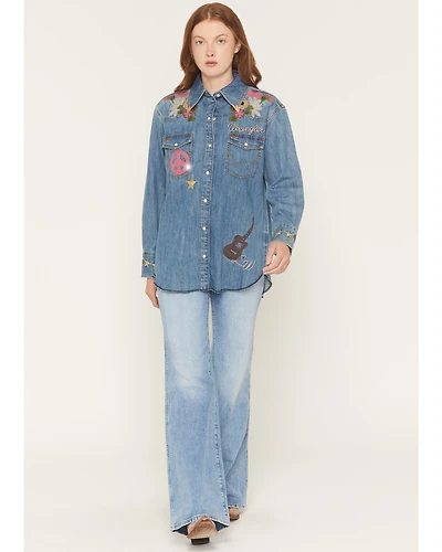 Wrangler Women's 70s Medium Wash High Rise Flare Denim Jeans