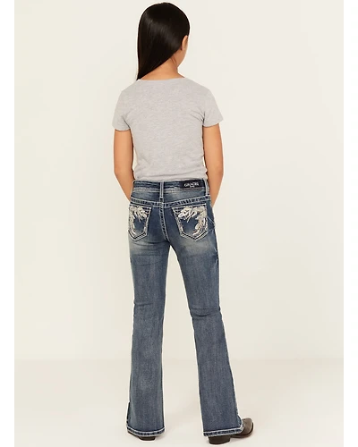 Grace LA Girls' Leaf Embroidered Flare Stretch Denim Jeans