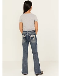 Grace LA Girls' Leaf Embroidered Flare Stretch Denim Jeans