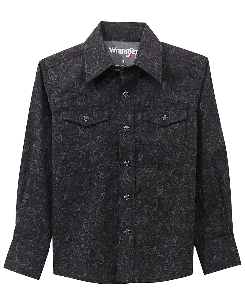 Wrangler 20X Boys' Paisley Print Long Sleeve Snap Stretch Western Shirt