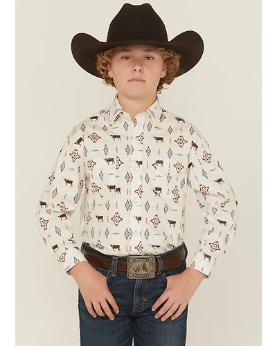 Panhandle Slim Boys' Novelty Steerhead Long Sleeve Snap Stretch Western Shirt