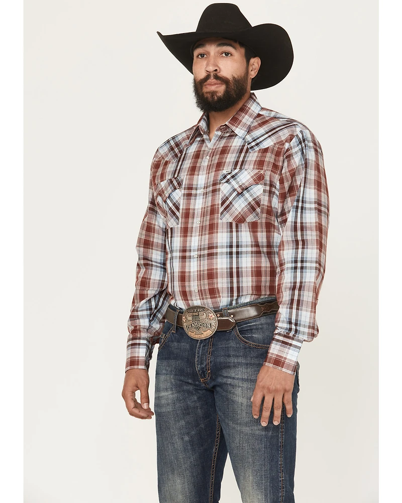 Ely Walker Men's Plaid Print Long Sleeve Pearl Snap Western Shirt