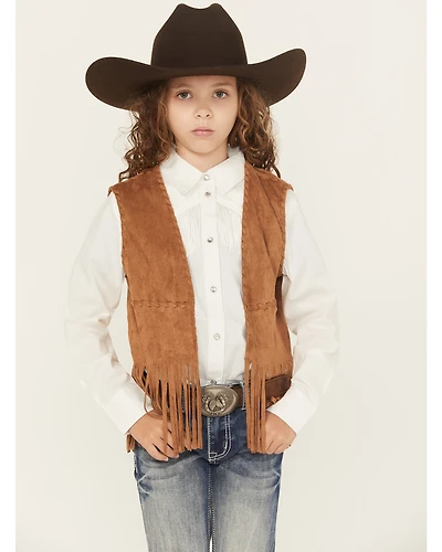 Fornia Girls' Faux Suede Whipstitch Fringe Vest