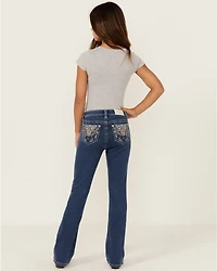 Miss Me Girls' Dark Wash Steerhead Pocket Bootcut Stretch Denim Jeans