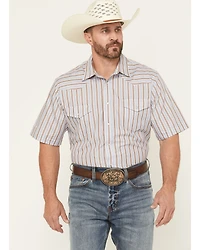 Roper Men's Striped Print Short Sleeve Snap Stretch Western Shirt