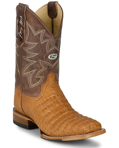 Justin Men's San Antone Exotic Caiman Western Boots - Broad Square Toe