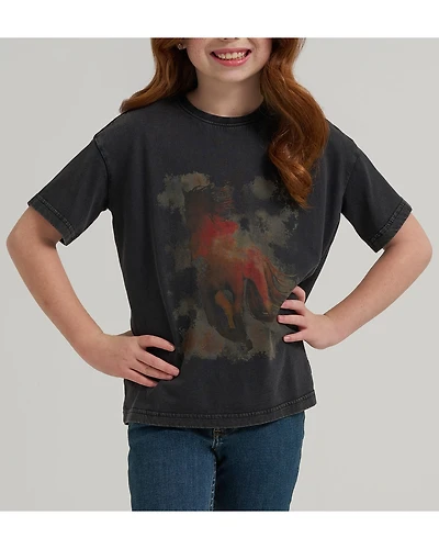 Wrangler X Lainey Wilson Girls' Watercolor Horse Short Sleeve Oversized Graphic Tee