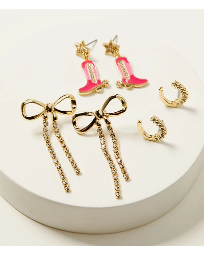 Shyanne Women's 14K Gold Boot Bow Earring Set - 3 Piece