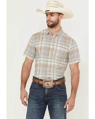 Pendleton Men's Dawson Plaid Print Short Sleeve Button-Down Linen Shirt
