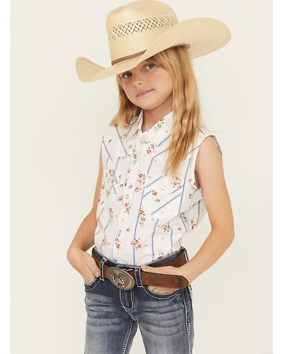 Ely Walker Girls' Wallpaper Floral Sleeveless Snap Western Shirt