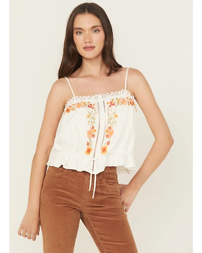 Miss Me Women's Floral Embroidered Cropped Tank Top