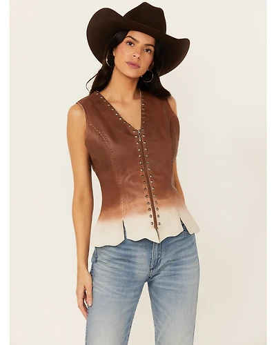 Cripple Creek Women's Ombre Zip Front Studded Leather Vest