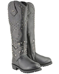 Milwaukee Leather Women's Extra Tall Studded & Riveted Pull On Boots - Round Toe