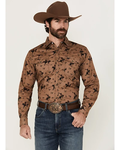 Cowboy Hardware Men's Bronc Conversation Print Long Sleeve Snap Western Shirt