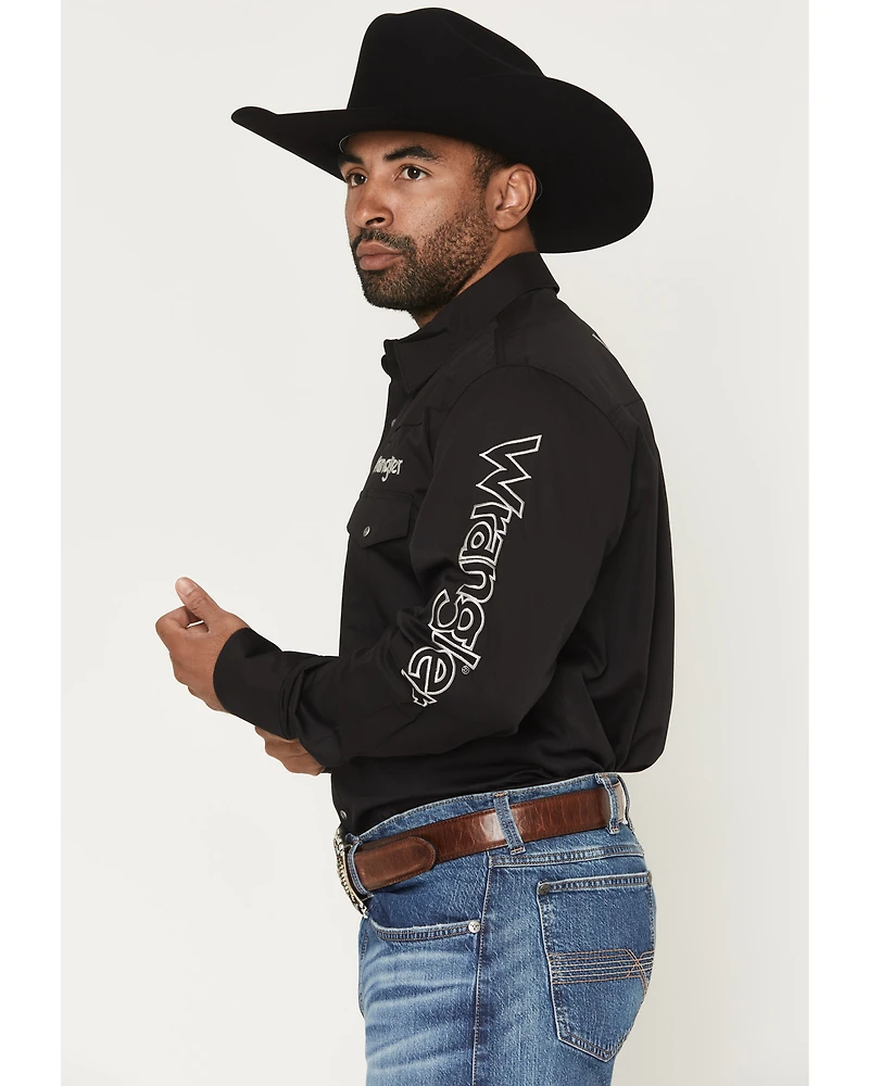 Wrangler Men's Solid Logo Long Sleeve Snap Western Shirt