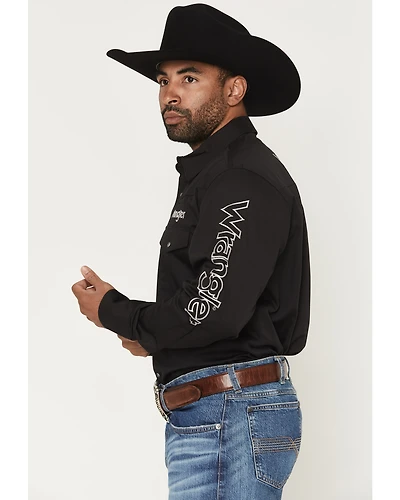 Wrangler Men's Solid Logo Long Sleeve Snap Western Shirt