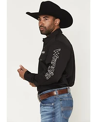 Wrangler Men's Solid Logo Long Sleeve Snap Western Shirt