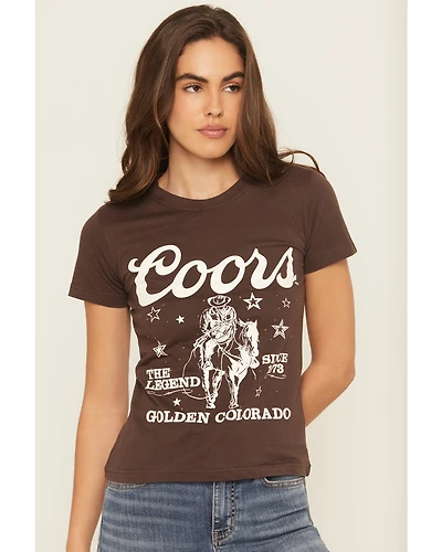 Coors Women's Rhinestone Stars Cowboy Short Sleeve Oversized Graphic Tee