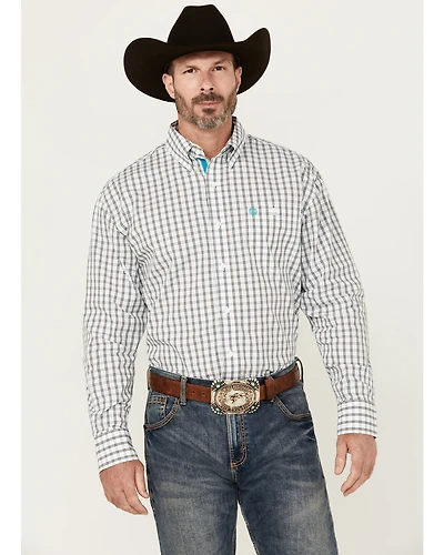 George Strait by Wrangler Plaid Print Long Sleeve Button-Down Stretch Western Shirt - Tall