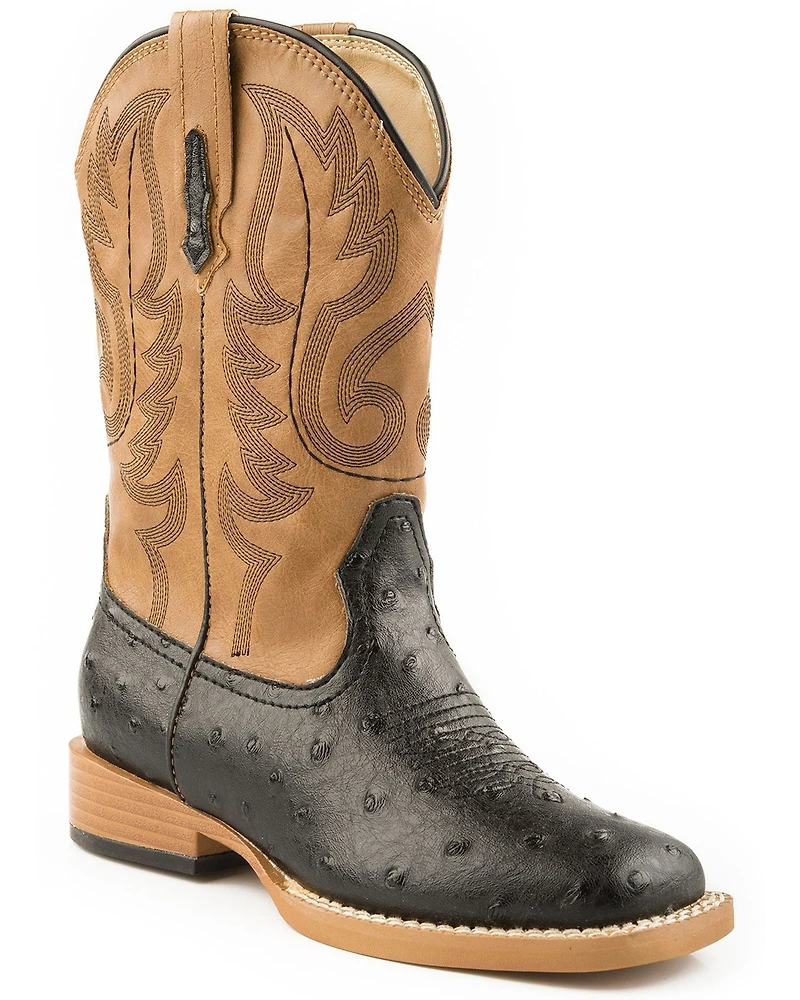Roper Boys' Ostrich Print Western Boots - Square Toe
