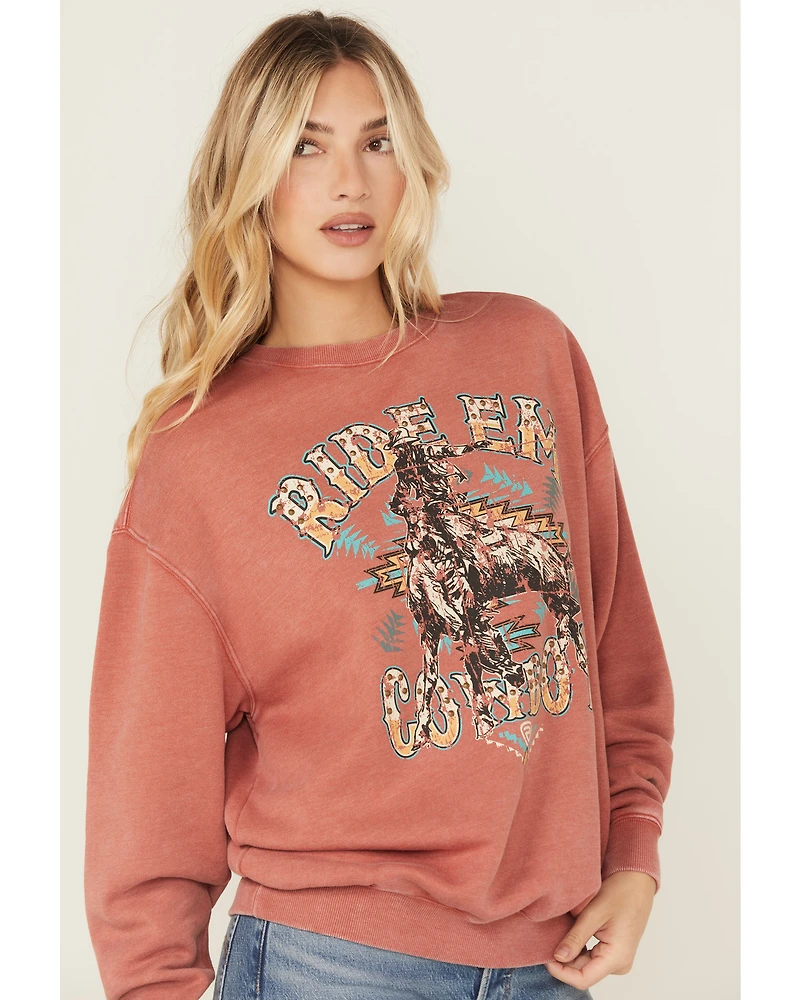 Rock & Roll Denim Women's Ride Em Cowboy Graphic Crewneck