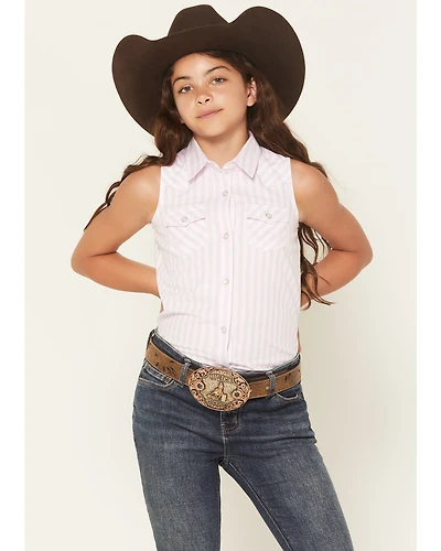 Wrangler Girls' Striped Sleeveless Pearl Snap Western Shirt