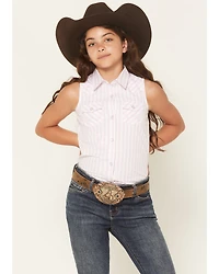 Wrangler Girls' Striped Sleeveless Pearl Snap Western Shirt