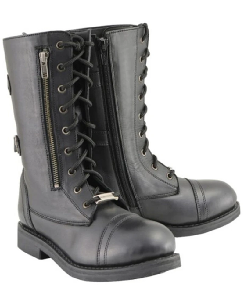 Milwaukee Leather Women's Tall Lace Front Buckles Back and Knife Storage Boots - Round Toe