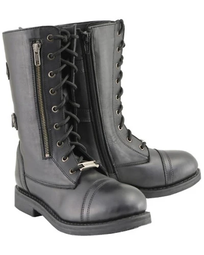 Milwaukee Leather Women's Tall Lace Front Buckles Back and Knife Storage Boots - Round Toe