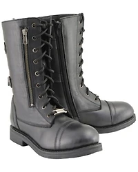 Milwaukee Leather Women's Tall Lace Front Buckles Back and Knife Storage Boots - Round Toe