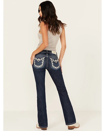 Miss Me Women's Dark Wash Mid Rise 32" Bootcut Stretch Denim Jeans