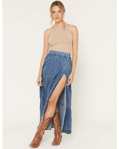 Angie Women's Acid Washed Split Maxi Skirt
