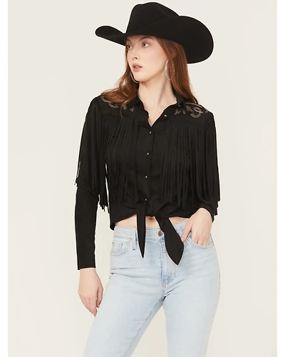 Idyllwind Women's McKinney Faux Suede Long Sleeve Fringe Top