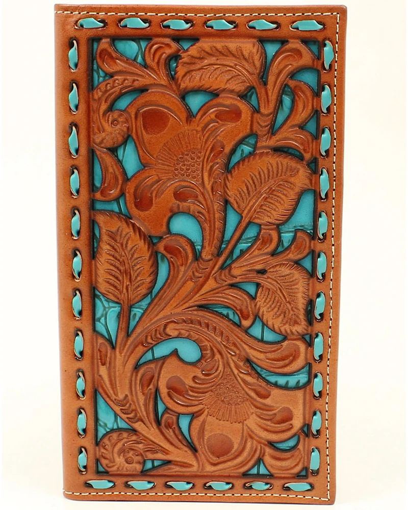 Nocona Men's Filigree With Turquoise Underlay Wallet