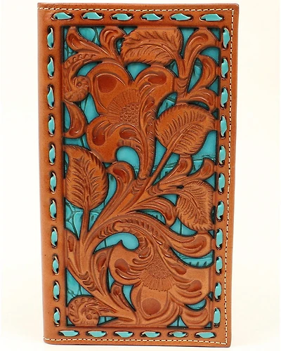 Nocona Men's Filigree With Turquoise Underlay Wallet