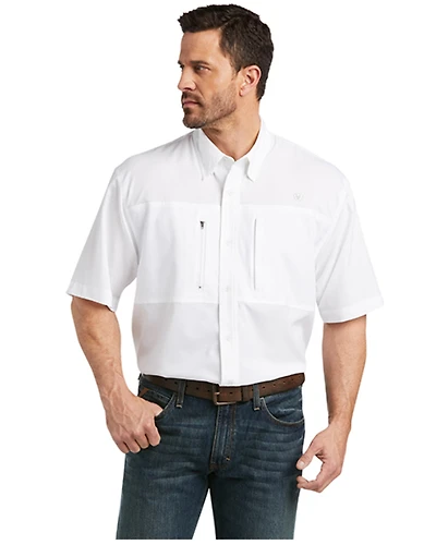 Ariat Men's Solid White Tek Short Sleeve Button-Down Western Shirt - Tall