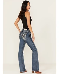 Miss Me Women's Medium Wash Embroidered 32" Bootcut Stretch Denim Jeans
