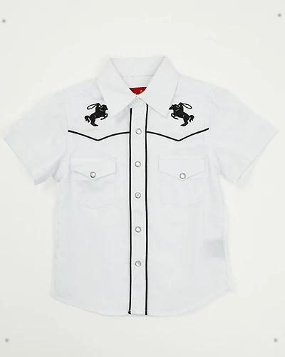 Rodeo Clothing Boys' Roping Horse Embroidered Short Sleeve Snap Western Shirt