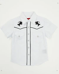 Rodeo Clothing Boys' Roping Horse Embroidered Short Sleeve Snap Western Shirt