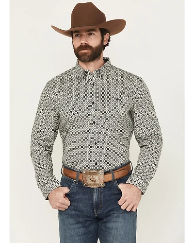 RANK 45® Men's Rockies Ridge Geo Print Long Sleeve Button-Down Stretch Western Shirt