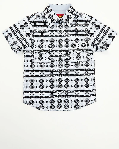 Rodeo Clothing Boys' Southwestern Print Short Sleeve Snap Western Shirt