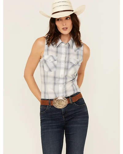 Wrangler Retro Women's Boot Barn Exclusive Plaid Print Sleeveless Snap Western Shirt