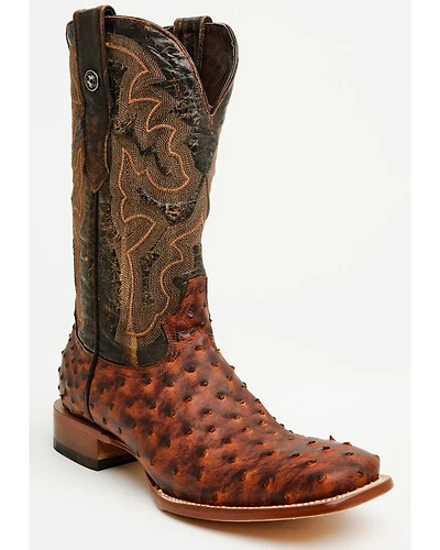 Tanner Marl Men's Exotic Ostrich Print Western Boots - Broad Square Toe