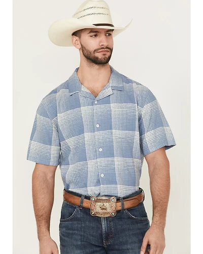 Pendleton Men's Camp Linen Plaid Print Short Sleeve Button-Down Western Shirt