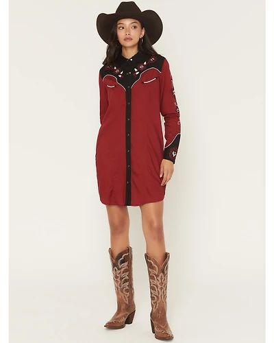 Panhandle Slim Women's Boot Barn Exclusive Long Sleeve Retro Embroidered Challis Mini Dress